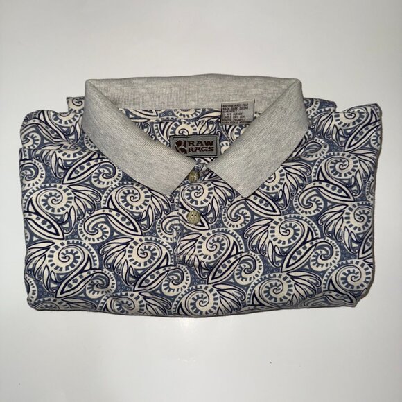 Raw‎ Rags Vintage Men's Short Sleeve Polo Blue Geometric Pattern Size XL - Picture 9 of 9
